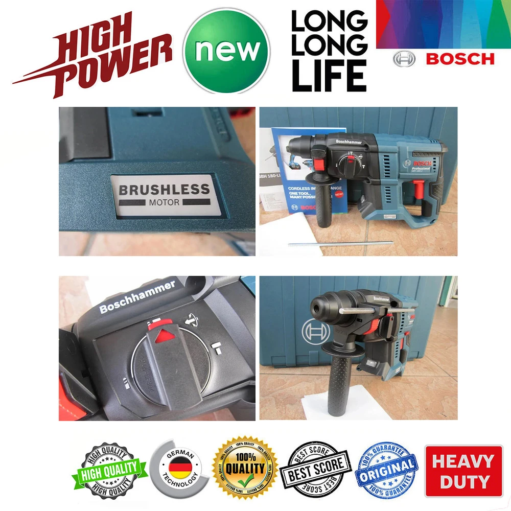 دریل چکشی شارژی بوش مدل بتن کن سه کاره فوق حرفه ای GBH 180 LI - Brushless Motor - نمای 5