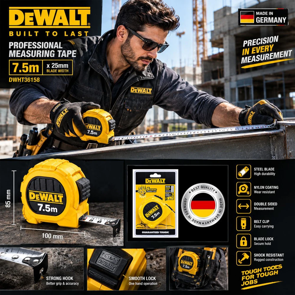 متر 7.5 متری دیوالت مدل فوق حرفه ای کد DWHT36158 - نمای 5